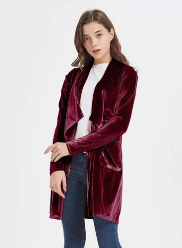Vista 3 de futurino Women's Solid Long Sleeve Velvet Jacket Open Front Cardigan Coat with Pockets Outerwear