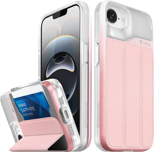 Vista 22 de VENA vCommute - Funda tipo cartera para iPhone 15, [protección contra caídas de grado militar] Funda de cuero con ranura para tarjetas con soporte