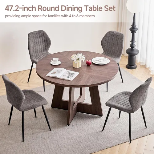 Vista 3 de Juego de mesa de comedor redonda para 4, mesa de cocina y sillas