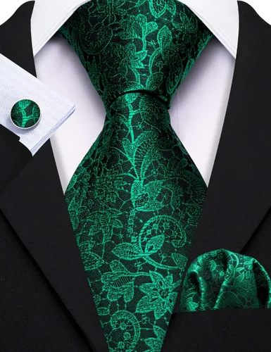Vista 7 de Barry.Wang Conjunto de corbatas para hombre, seda con diseño de cachemira, corbata tejida formal con pañuelo de bolsillo y gemelos