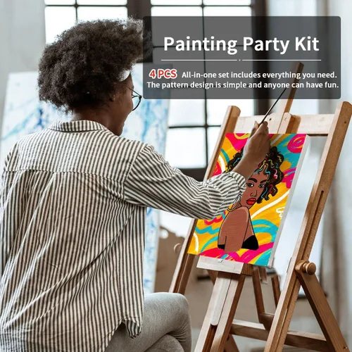 Vista 3 de VOCHIC Paquete de 4 kits de fiesta de 8 x 10 pulgadas, kit de pintura de lienzo predibujado para pintura para adultos, suministros de pintura