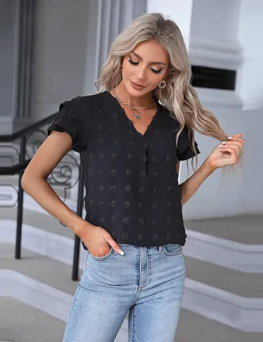 Vista 9 de Blooming Jelly Blusas elegantes para mujer, blusas casuales de trabajo, blusas de verano con mangas con volantes