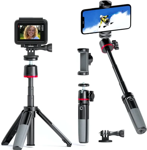 Vista 10 de Trípode para selfie stick de 66 pulgadas para GoPro y teléfono, trípode extensible para cámara de acción con cabeza de bola de 360°, control remoto