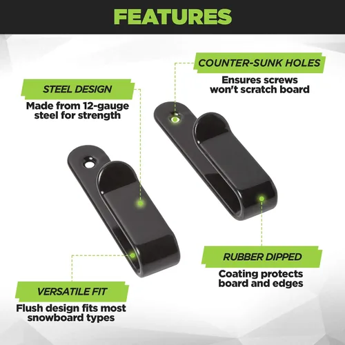 Vista 4 de HIDEit Mounts HBoard - Clips horizontales de montaje en pared para snowboard - American Company - Soporte de pared horizontal de acero negro y goma