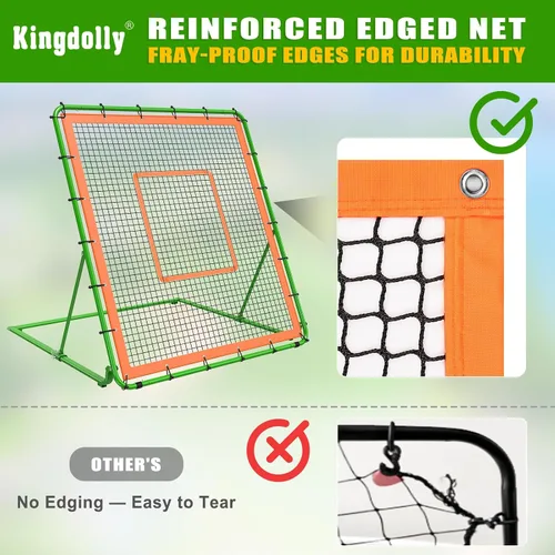 Vista 5 de KingDolly Heavy-Duty Baseball Rebounder Net 4x4.5FT, Foldable Design, Pitch Back Net with 10 Adjustable Angles for Solo Practice, Baseball Bounce