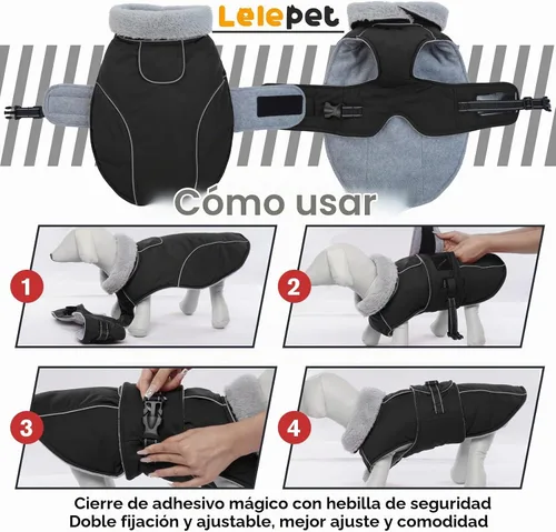 Vista 6 de Lelepet - Abrigo de forro polar ajustable para perro, chaqueta impermeable para perros Windproof Winter Cold Weather Coats with Adjustable Buckle