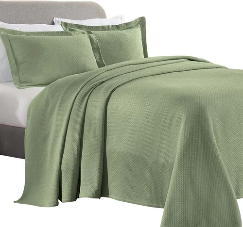 Vista 2 de Cubrecama doble Superior Diamond Solitaire de algodón de primera calidad Jacquard Matelassé con fundas de almohada a tono, color aguamarina, Verde