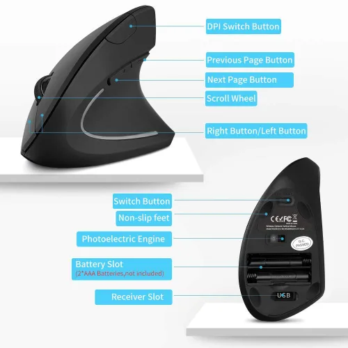 Vista 5 de ASOYIOL Ergonomic Mouse Wireless,Ergo Mouse Vertical Mouse 6 Buttons 3 Adjustable DPI 80012001600 Levels,Sideways Mouse Right Handed for PC Laptop