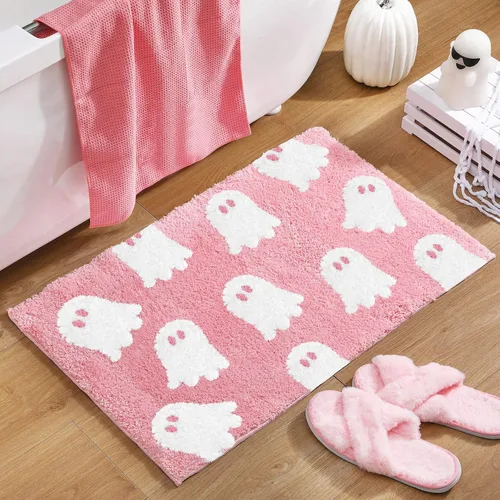 Vista 9 de Tapete de baño de fantasma negro, tapete de baño suave de Halloween, antideslizante, lindo fantasma espeluznante, decoración de baño, alfombra