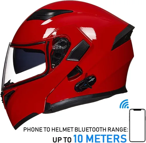 Vista 5 de ILM - Casco de motocicleta con Bluetooth, modular, abatible, de cara completa, doble visera, MP3, intercomunicador, radio FM, aprobado por el DOT