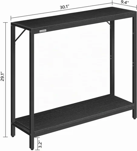 Vista 3 de MAHANCRIS Mesa consola, mesa de entrada de 2 niveles, detrás de la mesa del sofá, estilo industrial, resistente y estable, para sala de estar