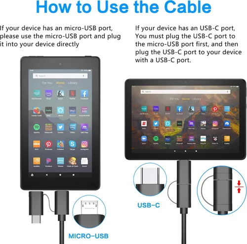 Vista 6 de Cargador rápido compatible para Fire, adaptador de CA con certificación UL, cargador rápido de 2A con cable micro USB de 6.6 pies para tablet Fire 7