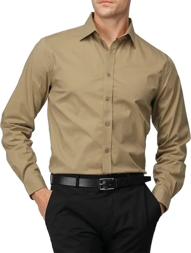 Vista 15 de H2H Camisas de vestir ajustadas para hombre, elásticas, de manga larga, básicas, formales, lisas, informales, para negocios, camisas con botones