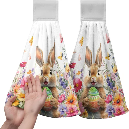 Vista 10 de Honey Bee - Juego de 2 toallas colgantes de cocina de verano con lunares y lazo para colgar, toallas de cocina de granja amarillas, suaves