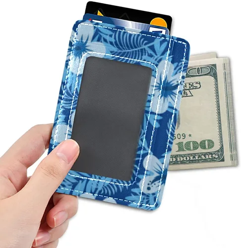 Vista 4 de Billetera de cuero minimalista delgada, bolsillo frontal con bloqueo RFID para tarjetas de crédito, La funda para pasaporte es muy perfecta