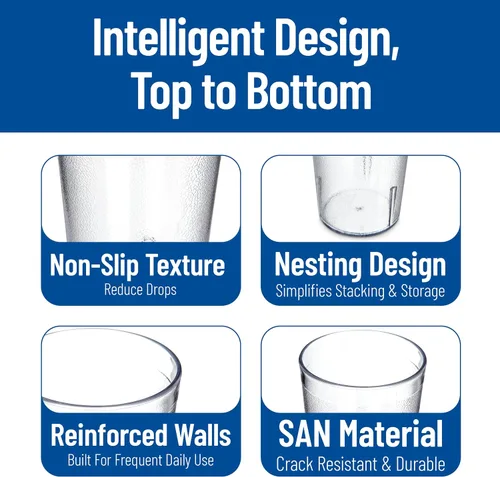 Vista 6 de Carlisle FoodService Products Vaso apilable con exterior de guijarros para cocina, restaurantes y comida rápida, plástico, 16 onzas, transparente