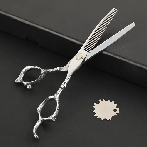 Vista 6 de Tijeras profesionales de adelgazamiento 440C para peluquería de 6.5 pulgadas de longitud total, tijeras de corte de pelo de peluquería de acero