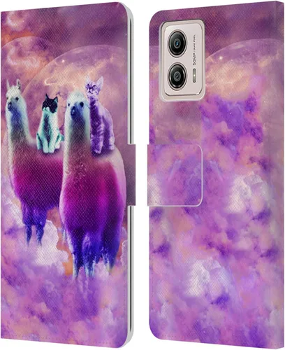 Vista 7 de Head Case Designs Officially Licensed Random Galaxy Cat & Electric Pancakes Space Llama Leather Book Wallet Case Cover Compatible with Motorola Moto
