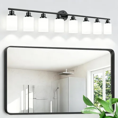 Vista 43 de Paquete de 2 luces de tocador de 1 luz, lámpara de baño de níquel cepillado con pantalla de vidrio blanco lechoso texturizado, accesorio