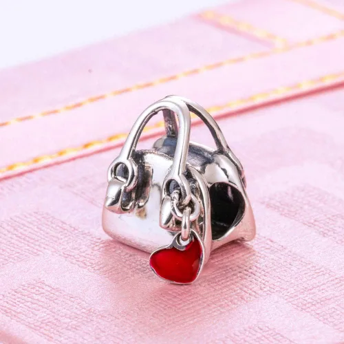 Vista 2 de Abalorio de plata de ley 925 para mujer, diseño de corazón rojo