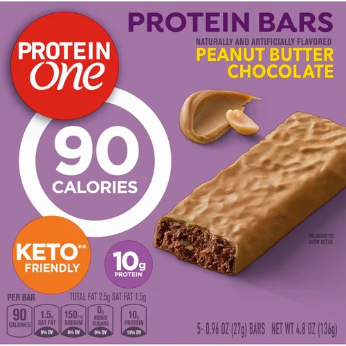 Vista 5 de Protein One Barras de proteína de 90 calorías, chocolate con mantequilla de maní, aptas para Keto, 5 unidades, 4.8 onzas
