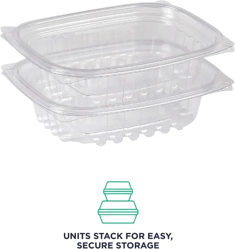 Vista 6 de ECO PRODUCTS Contenedores de delicatessen compostables de 8oz transparentes rectangulares con tapas, paquete de 100, para preparación de comidas