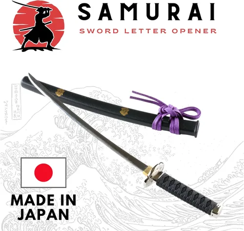 Vista 2 de Samurai - Abrecartas con espada, mini katana con soporte de exhibición de 8.3 pulgadas, fabricado en Japón (negro)