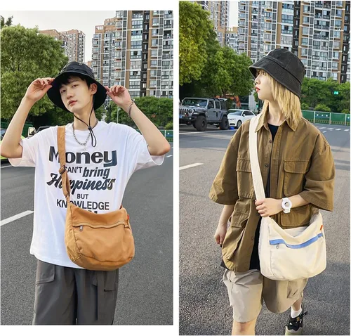 Vista 2 de KlaOYer Bolso bandolera de lona grande tipo hobo para la escuela, bolso bandolera con bolsillo para mujeres y hombres