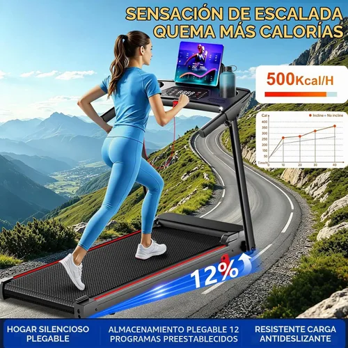 Vista 2 de Cintas de correr para el hogar con almohadilla inclinada para caminar caminadora con barra de mango