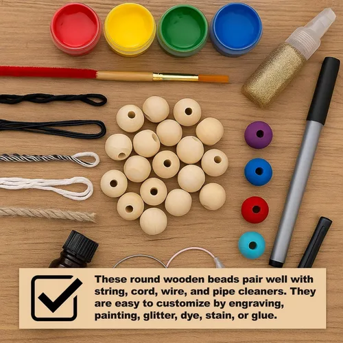 Vista 123 de Mandala Crafts - 2000 cuentas de madera redondas pequeñas de 6 mm para manualidades, suministros de macramé - cuentas de madera natural negra sin