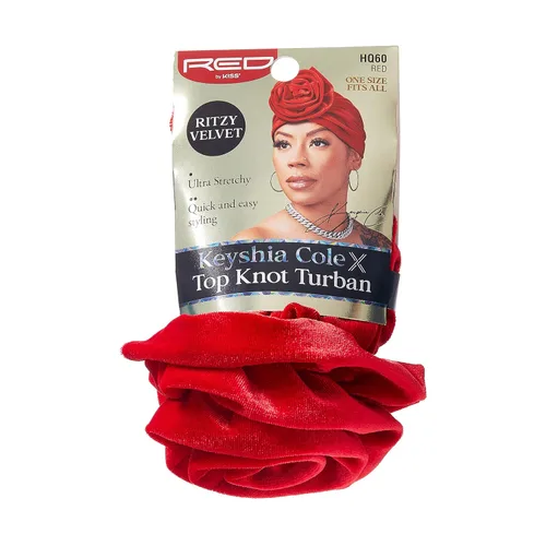 Vista 3 de Red by Kiss X Keyshia Cole - Turbante con nudo superior, turbante de terciopelo Ritzy, gorro preatado, Rojo