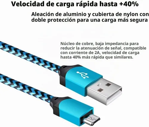 Vista 6 de Cargador de teléfono Android Micro Cable, paquete de 4 enchufes de pared 1A Azul