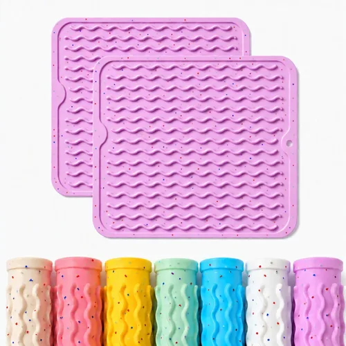 Vista 11 de CAKETIME Paquete de 2 tapetes de secado de platos de silicona multicolor para encimera de cocina, comedor, manteles individuales resistentes al
