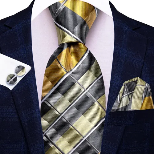 Vista 50 de Hi-Tie Corbata clásica de cachemira para hombre con pañuelo y gemelos a cuadros