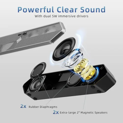 Vista 2 de Altavoz de PC para computadora, altavoces de computadora Bluetooth alimentados por USB con cable con sonido estéreo claro, altavoces