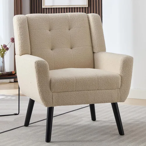 Vista 2 de Dolonm Midcentury - Silla moderna de peluche con brazos, silla lateral de lectura tapizada con respaldo copetudo, silla decorativa con respaldo