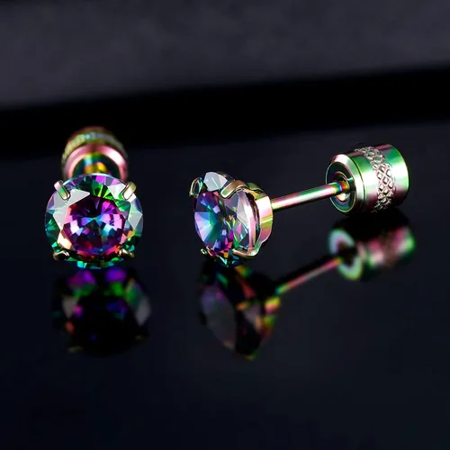 Vista 5 de VOLUKA Aretes tipo dormilona de acero inoxidable con circonita cúbica para mujeres y hombres, hipoalergénico de acero quirúrgico 316L, titanio
