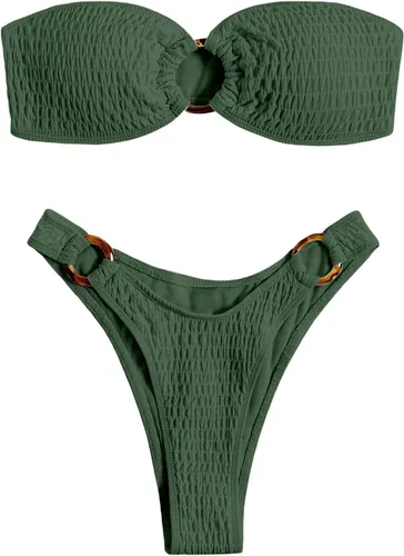 Vista 29 de WDIRARA Conjunto de bikini de 2 piezas sin tirantes para mujer
