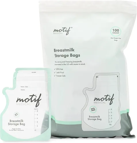 Vista 9 de Motif Medical Bolsas de almacenamiento de leche materna – Bolsas para el congelador de leche materna con boquilla fácil de verter, etiqueta