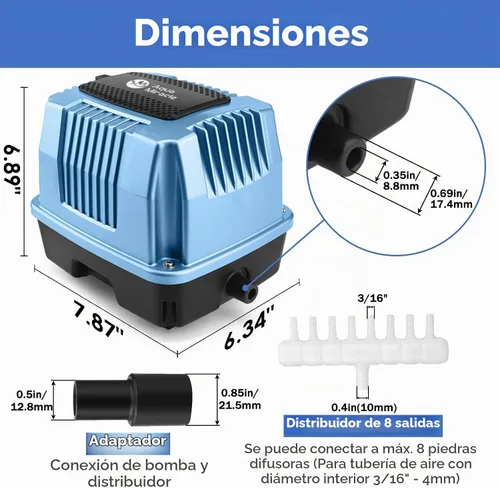 Vista 5 de AquaMiracle Bomba de Aire Lineal Super Poderosa AP-40/AP-60/AP-80 Aireador de Estanque, Aireador Séptico, Bomba de Aire Hidropónico, Bomba de Aire