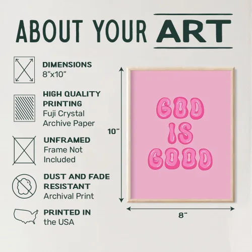 Vista 3 de Decoración de pared cristiana preppy rosa - Decoración de pared estética de Dios es bueno para mujeres, mujer, niñas adolescentes - Regalos