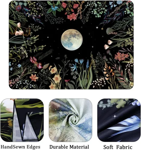Vista 6 de Amhokhui Tapiz de jardín iluminado por la luna, tapiz bohemio de luna, tapiz floral de flores, tapices de plantas coloridas, tapices negros