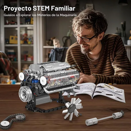 Vista 2 de Mould King 10088 Kit de modelo de motor V8 - 535 piezas para construir tu propio mini motor que funciona, set de construcción de mecánica