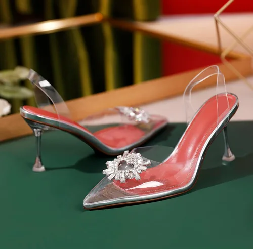 Vista 5 de AUMOTED Women Slingback Clear Heeled Sandals Pointed Toe Metallic Stiletto High Heel Pumps Fashion Wedding Dress Shoes 3.5 Inch