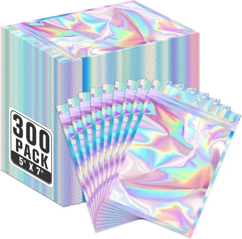 Vista 25 de ANZNKU 300 bolsas holográficas de Mylar resellables, bolsas resellables de 4x6 pulgadas para pequeñas empresas, bolsa de kit para resaca a prueba