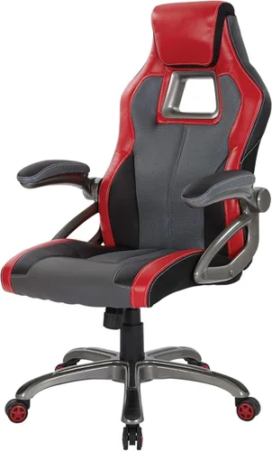 Vista 11 de OSP Home Furnishings Race Car - Silla ajustable para juegos, cuero consolidado gris carbón con detalles rojos