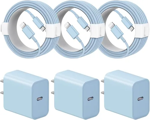 Vista 12 de Cargador de carga rápida para iPhone 14, 13, 12, 11, paquete de 3 cargadores de iPad de 20 W, cargador C de 6 pies, cable de carga rápida Whit Negro