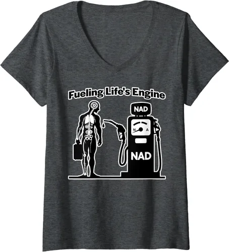 Vista 4 de Camiseta NAD Fueling Life's Engine NAD+ NADH Biochemistry Longevity con cuello en V para mujer, Negro