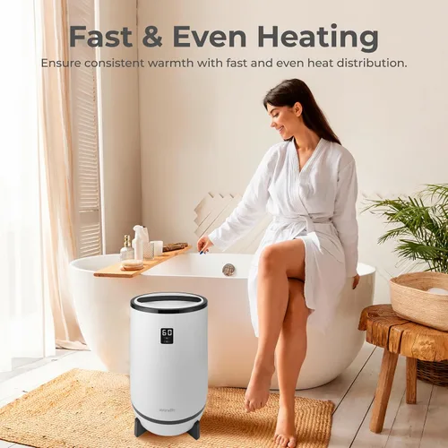 Vista 5 de SereneLife Calentador de toallas estilo cubo, calentador de manta portátil para spa y baño, gran capacidad, fragancia personalizable, apagado