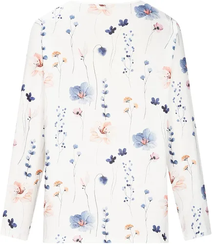 Vista 5 de Camisetas con estampado floral para mujer, con encaje de ganchillo, cuello en V, manga larga, estilo casual, holgadas